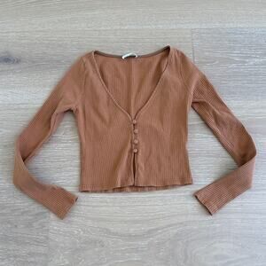 Privacy Please Cropped Cardigan Rib Knit Size XS Rust Orange
